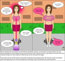 before_and_after bimbofication bonnie_rockwaller breast_expansion brown_hair dialogue empty_eyes femsub happy_trance kim_possible_(series) large_breasts nabs001 raygun text