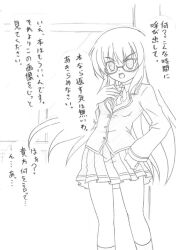 femsub glasses greyscale long_hair monochrome ohazikihime original school_uniform text translated