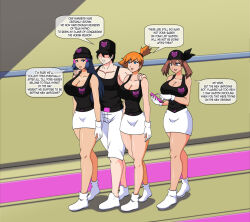 blue_hair brown_hair dawn dialogue dlobo777 femsub happy_trance large_breasts long_hair maledom may misty nintendo pokemon short_hair team_hypno text