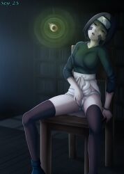  brown_hair chair dazed fingering genjutsu glowing headband masturbation naruto_(series) night panties pendulum rin_nohara sandals scy_25 sitting skirt small_breasts thighhighs white_panties 