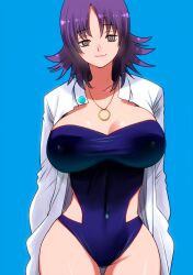  breasts erect_nipples female_only femsub happy_trance icontrol_(manipper) lab_coat large_breasts looking_at_viewer manip nintendo one-piece_swimsuit perepere-kun pokemon pokemon_(anime) professor_ivy purple_hair short_hair smile solo spiral_eyes swimsuit symbol_in_eyes 