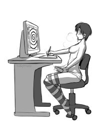 blush breasts breath chair computer drool erection futa_only futanari futasub hypnotic_screen masturbation monitor nipples open_mouth panties panting penis precum self_hypnosis short_hair simple_background sitting sleepymaid solo spiral spiral_eyes symbol_in_eyes tech_control thighhighs tongue tongue_out topless underwear