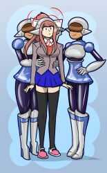  bangs boots doki_doki_literature_club drone fembot happy_trance headphones hy2300 hypnotized_hypnotist latex monika red_eyes robotization 