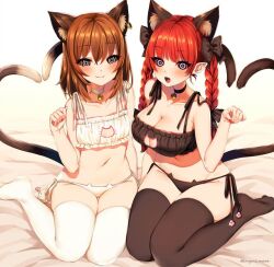  animal_ears bell_collar breasts cat_ears cat_girl cat_lingerie cat_tail chen collar crazyman_(manipper) female_only femsub happy_trance large_breasts lingerie looking_at_viewer marota multiple_girls rin_kaenbyou ring_eyes small_breasts smile symbol_in_eyes thighhighs touhou underwear 
