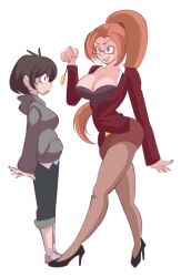 black_hair breasts cleavage drool eir-chi_prowtag_(electrickronos) femdom femsub large_breasts long_hair mrs._erickson_(zko) orange_hair pantyhose pendulum ponytail short_hair smile sodapop suit