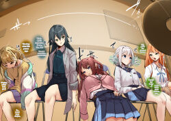      absurdres artist_request bangs bare_legs black_hair blonde_hair blue_eyes blush brown_eyes chair clothed drool empty_eyes expressionless female_only femsub gakuen_idolmaster green_eyes heavy_eyelids huge_breasts kotone_fujita leaning_forward lilja_katsuragi long_hair looking_at_viewer multiple_girls multiple_subs open_mouth orange_hair pendulum pov_dom red_hair ribbon saki_hanami school_uniform sequence shirt short_hair sitting skirt slouching source_request speech_bubble stage_hypnosis straight-cut_bangs sumika_shiun sweat temari_tsukimura text the_idolm@ster thought_bubble very_long_hair white_hair 