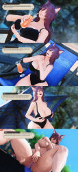  absurdres aware bare_shoulders bikini blue_eyes breasts cat_girl chair cleavage closed_eyes dialogue drinking edengpose edenhianne english_text eye_color_change femsub final_fantasy final_fantasy_xiv fingering huge_breasts leotard long_hair masturbation miqo'te nail_polish naughty_face nipples open_mouth original outdoors personality_excretion possession red_hair resisting sitting smile spread_legs square_enix text tongue tongue_out trees umbrella yellow_eyes 