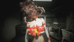 3d bare_shoulders breasts capcom christmas clothed_exposure dead_source exposed_chest female_only femsub gloves jill_valentine large_breasts navel nemesis_alpha nightmare_fuel opera_gloves parasite rermodv resident_evil resident_evil_3_remake ribbon screenshot solo standing tentacles video_game vore
