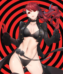  bikini breasts cleavage female_only femsub happy_trance hypnosex_(manipper) large_breasts leotard long_hair manip persona_(series) persona_5 persona_5_royal ponytail red_hair smile solo spiral_eyes sumire_yoshizawa swimsuit symbol_in_eyes thighhighs tusia 
