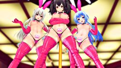 3d animal_ears arcs_custom_services_(esther_r18) ass barcode bikini_bottom black_hair blue_eyes blue_hair boots breasts bunny_ears bunny_girl cameltoe cat_ears cat_girl clothed collar condom condom_accessories crossed_arms crotch_tattoo custom_maid_3d_2 erect_nipples esther_r18 fake_animal_ears female_only femsub gloves glowing hair_buns happy_trance heart_pasties high_heels large_breasts long_hair looking_at_viewer multiple_girls navel open_mouth opera_gloves pasties pubic_hair red_eyes rubber sex_toy small_breasts smile solcienne_(esther_r18) spread_legs standing tattoo thick_thighs thigh_boots thighhighs twintails