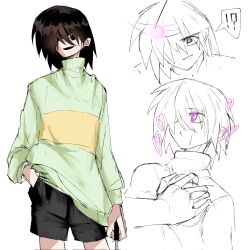  breast_grab chara_(undertale) greyscale pendulum reply tagme undertale 