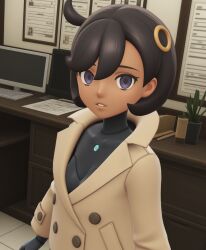 ai_art artist_request black_hair emma_(pokemon) empty_eyes femsub nintendo pokemon pokemon_legends_z-a short_hair tagme