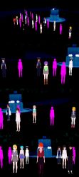  absurdres black_hair blonde_hair blue_eyes blue_hair clothed dialogue doctor empty_eyes english_text expressionless female_only femsub glasses green_eyes long_hair multiple_girls multiple_subs nurse outdoors police_uniform policewoman purple_eyes purple_hair red_eyes red_hair short_hair tan_skin text the_foreign_visitor towel zenin1 
