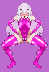 ass blush breasts c_hitonokokoro cameltoe collarbone dragon_girl erect_nipples erect_nipples_under_clothes fate/grand_order fate_(series) femsub gloves haigure happy_trance leotard long_hair looking_at_viewer melusine_(fate) navel small_breasts thick_thighs thighhighs thighs tight_clothing white_hair yellow_eyes