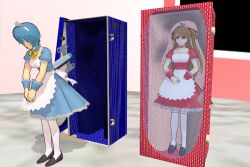  3d asuka_langley_soryu blue_hair doll dollification empty_eyes femsub long_hair maid neon_genesis_evangelion orange_hair packaged rei_ayanami short_hair silverkazeninja 
