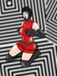  breasts dc_comics femsub holding_breasts madame_rouge saltygauntlet spiral_background teen_titans 