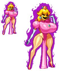 aura bare_legs blonde_hair breasts casetermk corruption crown dress femsub gloves high_heels huge_breasts hypnotic_mask legs living_costume mask nintendo opera_gloves phanto pixel_art possession princess princess_peach simple_background super_mario_bros. super_mario_bros._wonder transparent_background very_long_hair