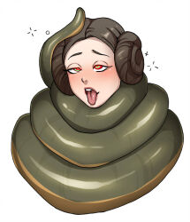 ahegao blush brown_hair coils dazed deareditor femsub hair_buns happy_trance princess_leia ring_eyes simple_background snake star_wars symbol_in_eyes tongue tongue_out white_background