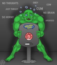 alexautumn bald barefoot bottomless cum dazed green_skin male_only malesub milking_machine muscle_boy nude open_mouth orc orc_boy original penis penis_milking progress_indicator ring_eyes solo text topless trembling tusks