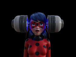  3d black_background blue_eyes blue_hair bodysuit eye_roll hypnovideotoo marinette_dupain-cheng mask miraculous_ladybug open_mouth simple_background standing super_hero tech_control twintails 