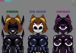  breasts brown_hair cat_ears cat_girl corruption crossover dinaranger english_text female_only femsub furry gameoverse grey_background irkengodzilla kit_bodega_(gameoverse) kuromaru latex m.u.g.e.n. mask multiple_methods_of_hypnosis possession short_hair simple_background tagme 