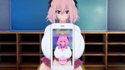  3d astolfo_(fate/grand_order) breasts fate/apocrypha fate_(series) femsub huge_breasts phone pov pov_dom tech_control text transformation transgender tsotk 