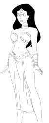 black_hair breasts dc_comics expressionless female_only femsub greyscale jimryu large_breasts long_hair monochrome solo standing standing_at_attention super_hero western whitewash_eyes wonder_woman