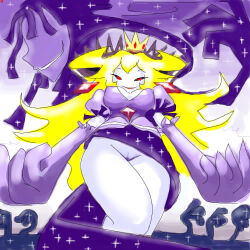 blonde_hair bottomless corruption crown female_only femdom femsub jewelry nintendo no_eyes pale_skin paper_mario paper_mario:_the_thousand_year_door possession princess princess_peach pussy red_eyes shadow_queen super_mario_bros.