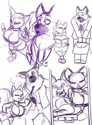 breasts bulge cat_girl cleavage comic erection femdom furry happy_trance heart heart_eyes hypnotic_audio large_breasts malesub oldmangunda original penis sketch smile standing suit symbol_in_eyes tie tongue tongue_out wolf_boy