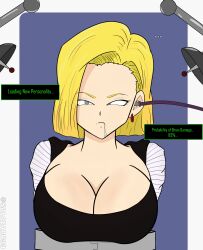  android_18 blonde_hair blue_eyes brain_drain brain_injection breasts comic crossed_eyes dialogue dragon_ball dragon_ball_z drool empty_eyes mind_break mind_hack netorare restrained tech_control text thesalazar 