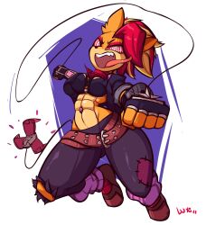 abs blonde_hair breasts corruption crash_bandicoot_(series) femsub furry hypnotic_accessory midriff multicolored_hair navel omegaluxifer red_hair spiral_eyes symbol_in_eyes tawna_bandicoot tongue tongue_out