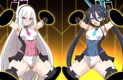  alice_(blue_archive) armpits black_hair blue_archive blue_eyes blush breasts corruption daikyo96 decagrammaton enemy_conversion femsub hairband kei_(blue_archive) long_hair multiple_girls multiple_subs red_eyes restrained thighs tight_clothing transformation very_long_hair white_hair 
