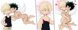 barefoot blonde_hair bottomless charm_(spell) comic cupid floating freckles green_hair happy_trance heart heart_eyes hypnotized_hypnotist izuku_midoriya katsuki_bakugo male_only maledom malesub mr.h my_hero_academia nude open_mouth short_hair sketch smile symbol_in_eyes topless transformation valentine&#039;s_day wings yaoi