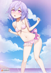  bikini braid complex_background female_only femsub hair_ribbon heart heart_eyes hyperdimension_neptunia long_hair open_mouth pink_eyes plutia purple_hair ribbon signature vahn_yourdoom 