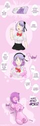 amputee before_and_after blue_eyes blue_hair bubble_gum comic dagashi_kashi dollification drool female_only hotaru_shidare hypnotic_food pink_skin purple_hair pussy quadruple_amputee rubberfrills sex_toy text thought_bubble transformation
