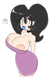  aged_up ashley_(warioware) bimbofication black_hair blue_lipstick breasts bulge choker cleavage collarbone confused dress earrings empty_eyes expressionless female_only femsub housewife huge_breasts large_hips large_lips lipstick long_hair makeup nintendo nipples piercing sealguy simple_background solo speech_bubble standing stepfordization super_mario_bros. warioware white_background white_eyes 