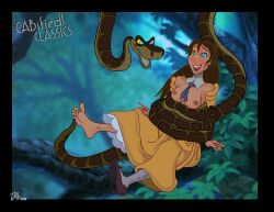  animated animated_gif barefoot blush bouncing_breasts breasts brown_hair c.a.b. coils disney feet femsub happy_trance hypnotic_eyes jane_porter kaa kaa_eyes large_breasts laughing nipples open_clothes open_mouth ponytail snake tarzan_(movie) the_jungle_book tickling topless torn_clothes very_long_hair western 