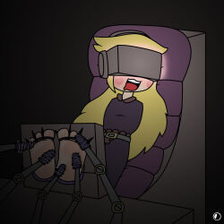 barefoot blonde_hair bondage chair disney drool feet foot_focus headphones helmet hypnotic_screen open_mouth personatustk rotating_brushes star_butterfly star_vs_the_forces_of_evil tickling