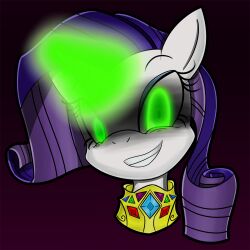 corruption curly_hair flam3zero glowing glowing_eyes horns horse long_hair magic my_little_pony necklace possession purple_hair rarity smile unicorn