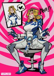 4five1 before_and_after bodysuit chair collar drool femsub hypnotic_accessory marvel_comics marvel_rivals milf pink_eyes restrained spiral_background spread_legs susan_storm tagme tech_control vibrator