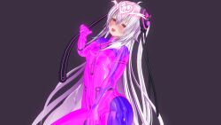  3d blush bodysuit control_indicator custom_maid_3d_2 dark_side_ruler drool empty_eyes female_only femsub glowing grey_hair hair_ornament happy_trance heart latex long_hair looking_at_viewer masturbation open_mouth purple_hair red_eyes rubber simple_background solo symbol thick_thighs tongue tongue_out twintails very_long_hair yabai_(dark_side_ruler) 