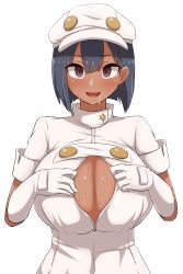  aether_foundation aether_foundation_employee black_hair breasts cleavage dark_skin drool female_only femsub happy_trance hat huge_breasts nintendo pokemon pokemon_sun_and_moon short_hair solo undressing yamaori 