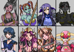 alternate_color_scheme alternate_costume alternate_hair_color angela_(mana) bare_shoulders black_hair blue_eyes blue_hair blue_skin bracelet breasts brown_hair bunny_ears bunny_girl bunnysuit capcom choker chun-li cleavage corruption crossover dragon_quest_(series) dragon_quest_viii dragon_quest_xi earrings elf_ears evil_smile expressionless eyeshadow femsub ginga_nakajima gloves green_eyes green_skin grey_hair grey_skin hair_ribbon happy_trance heart helmet horns jade_(dragon_quest_xi) jessica_albert jewelry large_breasts lipstick long_hair looking_at_viewer lotta magical_girl_lyrical_nanoha makeup megaman_(series) multiple_girls multiple_subs orange_hair pink_skin ponytail possession purple_hair purple_lipstick purple_skin red_eyes red_lipstick red_skin rhapthorne ribbon riesz_(mana) roll.exe sailor_mercury sailor_moon_(series) short_hair smile square_enix staff street_fighter tongue tongue_out trials_of_mana twintails unhappy_trance weapon whip yellow_eyes