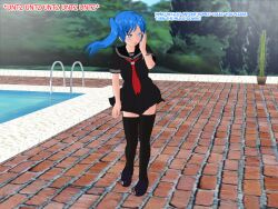 3d 3d_custom_girl blue_hair henshin-san original school_uniform text thighhighs twintails
