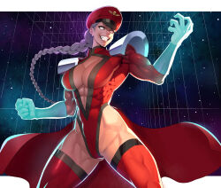  abs absurdres alternate_costume alternate_hair_color braid breasts cammy_white capcom cleavage corruption cosplay female_only femsub gloves glowing hat k28imi legs leotard m._bison muscle_girl ogami ponytail possession shoulder_pads smile solo street_fighter thick_thighs thighhighs thighs uniform white_hair whitewash_eyes 