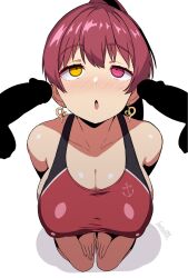  bare_shoulders batta18th blush breasts cleavage earrings empty_eyes expressionless femsub heart heterochromia hololive huge_breasts hypnotic_penis kneeling marine_houshou multiple_penises one-piece_swimsuit open_mouth penis ponytail red_eyes red_hair simple_background swimsuit virtual_youtuber white_background yellow_eyes 