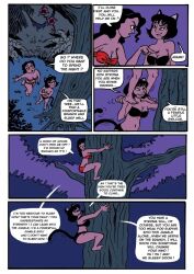 bicooo6 black_hair cat_ears cat_girl cat_tail comic female_only jungle loincloth long_hair night original speech_bubble