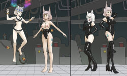 bra breasts cat_ears cleavage dressing empty_eyes gloves happy_trance heart_eyes high_heels latex leotard mio_(xenoblade) mythkaz nia_(xenoblade) nintendo panties tagme thigh_boots xenoblade_chronicles xenoblade_chronicles_2 xenoblade_chronicles_3