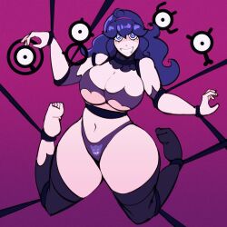  animated animated_gif bondage breasts cdlum femsub happy_trance hex_maniac huge_breasts large_hips nintendo panties pokemon pokemon_x_and_y simple_background spiral_eyes symbol_in_eyes thick_thighs torn_clothes unown 