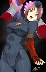 arm_bands aura black_background bodysuit brown_eyes brown_hair corruption drool empty_eyes eye_roll femsub fingerless_gloves gloves hand_on_head hat juli leotard m._bison maledom nakenashi open_mouth pov shadaloo_dolls shoulder_pads signature simple_background street_fighter tears tie tied_shirt